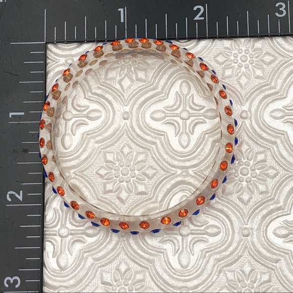 🌼 Little Girls Sizes Lucite Rhinestone Orange & Blue Bangle Bracelet - Picture 8 of 8